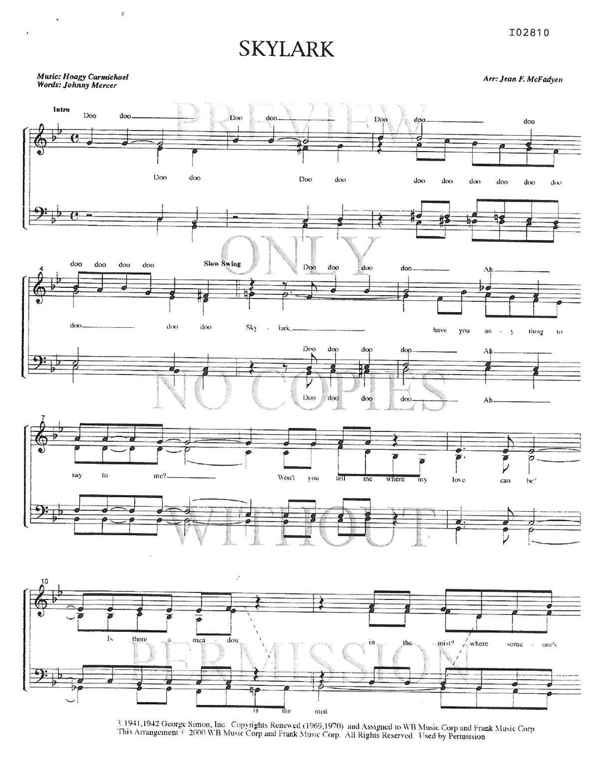 Skylark — sheet music preview, arranged by Jean McFadyen