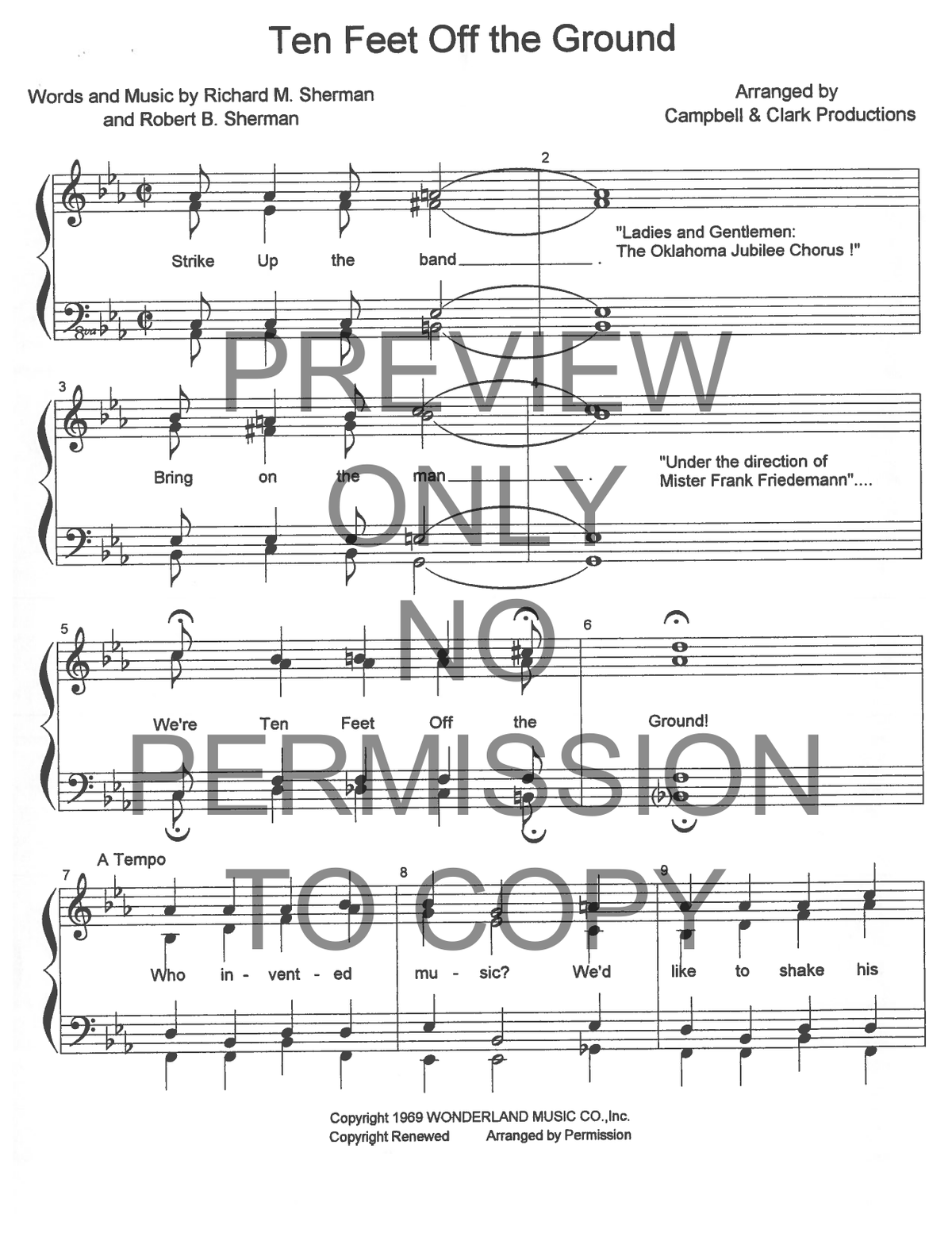 Ten Feet Off The Ground — sheet music preview, arranged by Molly Clark