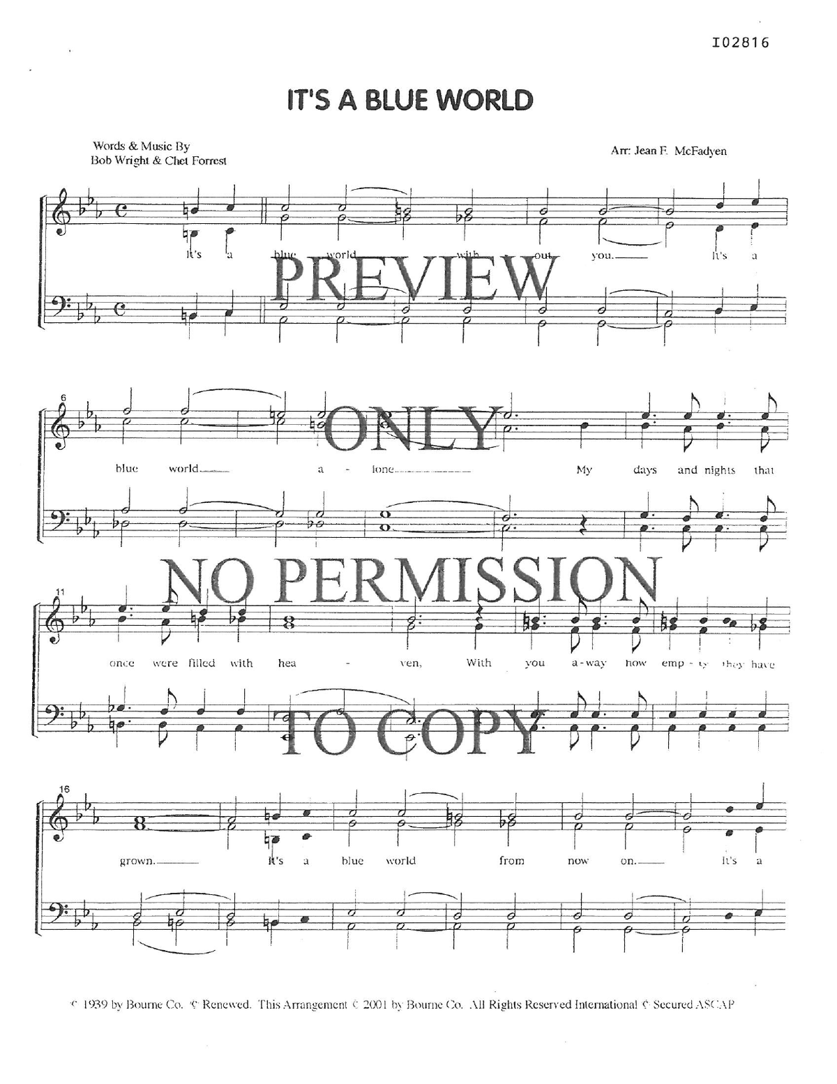 It's A Blue World — sheet music preview, arranged by Jean McFadyen