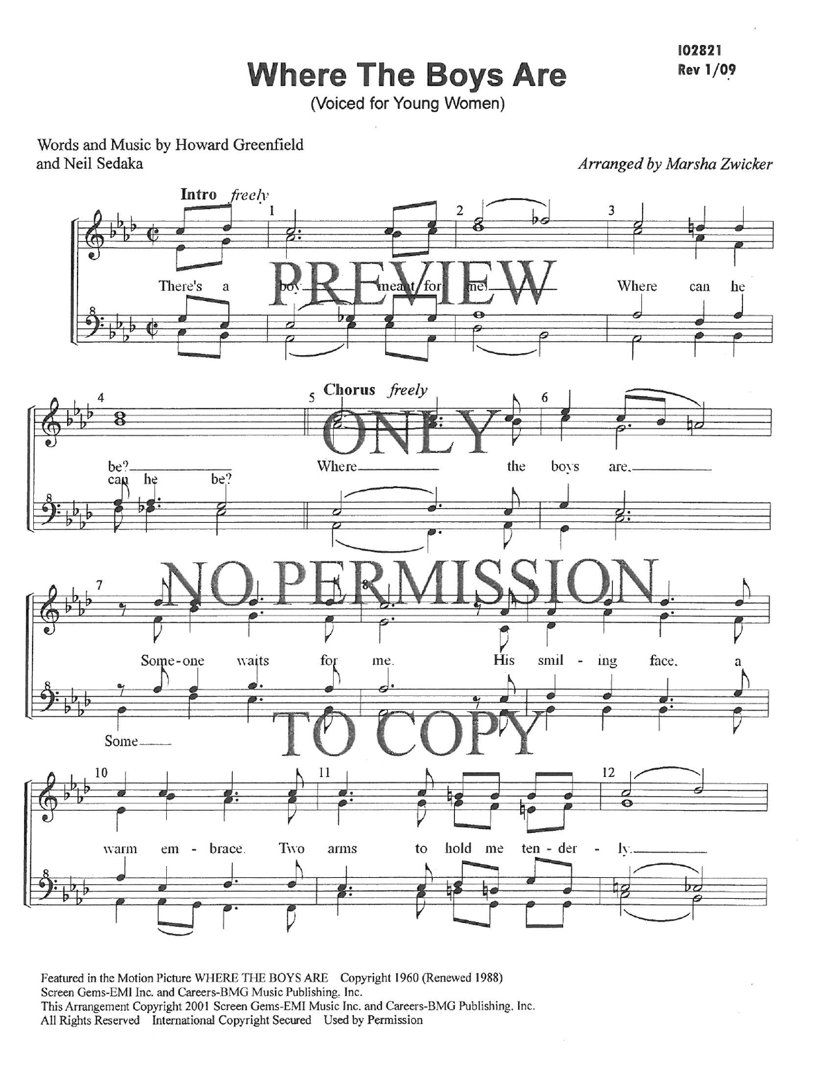 Where The Boys Are — sheet music preview, arranged by Marsha Zwicker