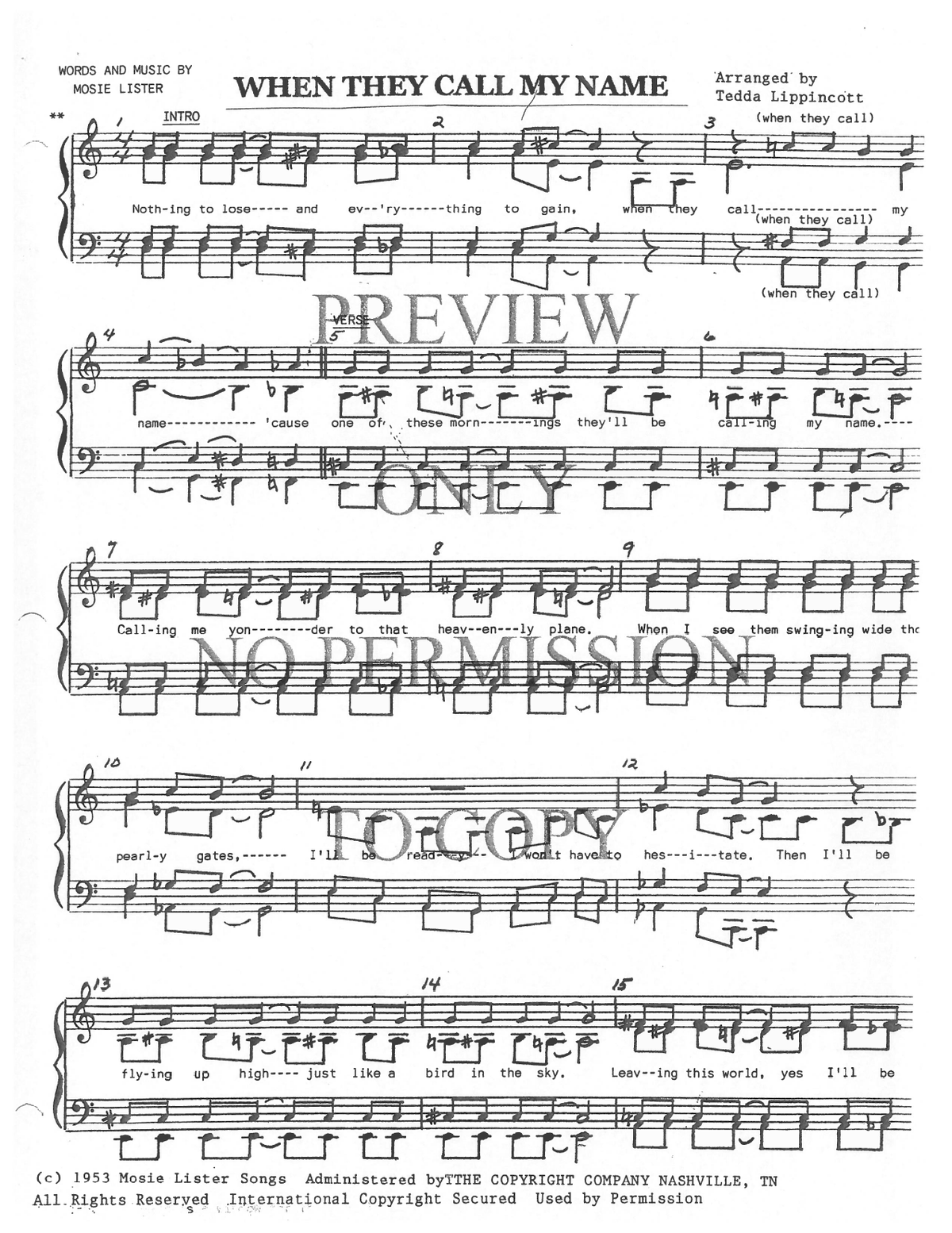 When They Call My Name — sheet music preview, arranged by Diane Landry