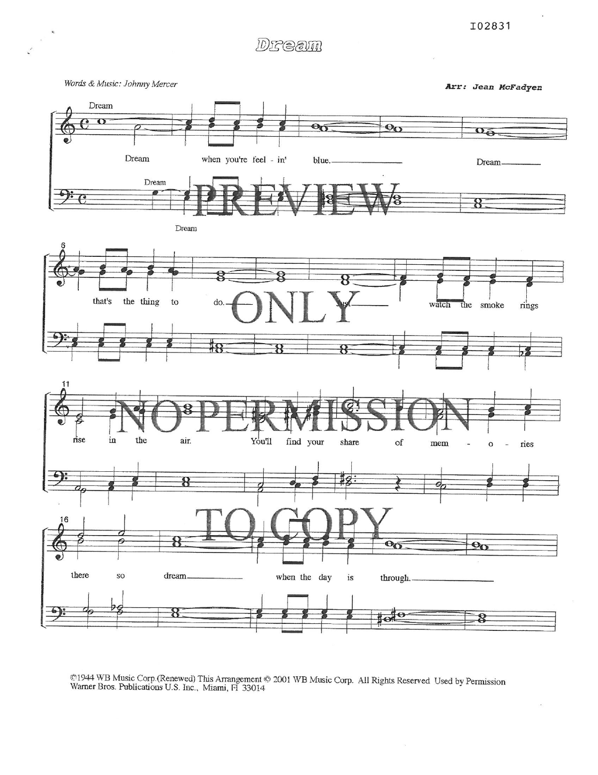 Dream — sheet music preview, arranged by Jean McFadyen