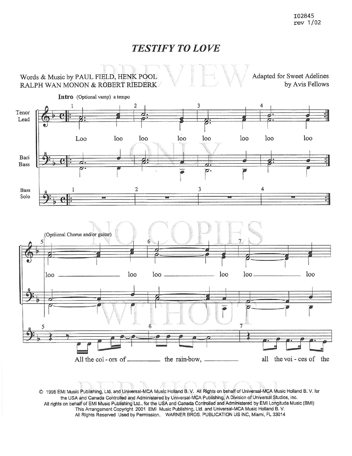 Testify To Love — sheet music preview, arranged by Avis Fellows
