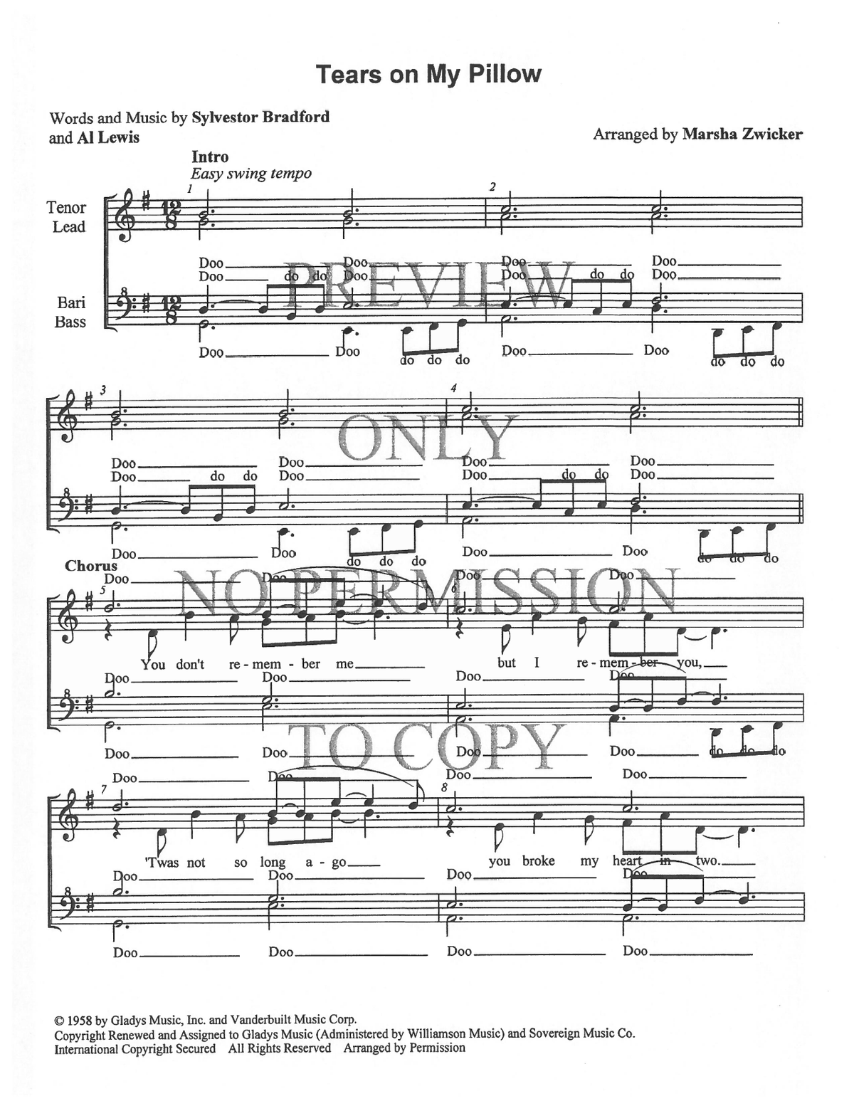 Tears On My Pillow — sheet music preview, arranged by Marsha Zwicker