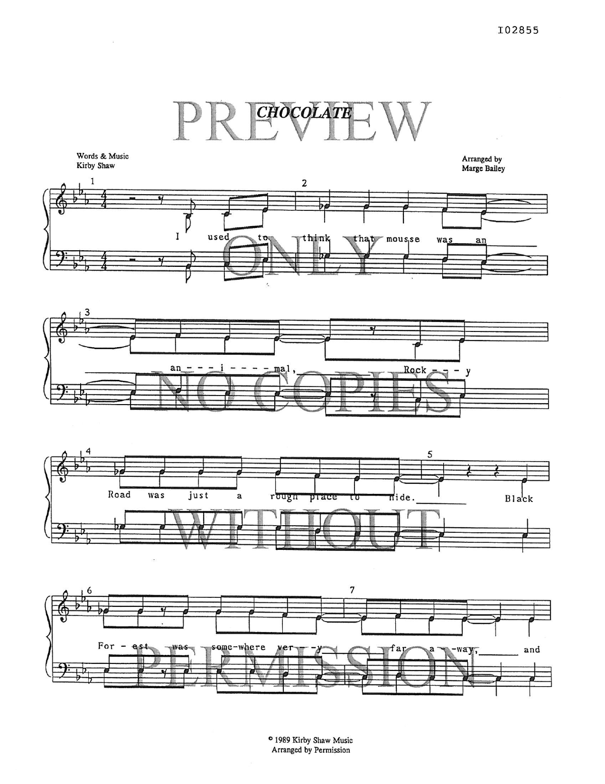 Chocolate — sheet music preview, arranged by Marge Bailey
