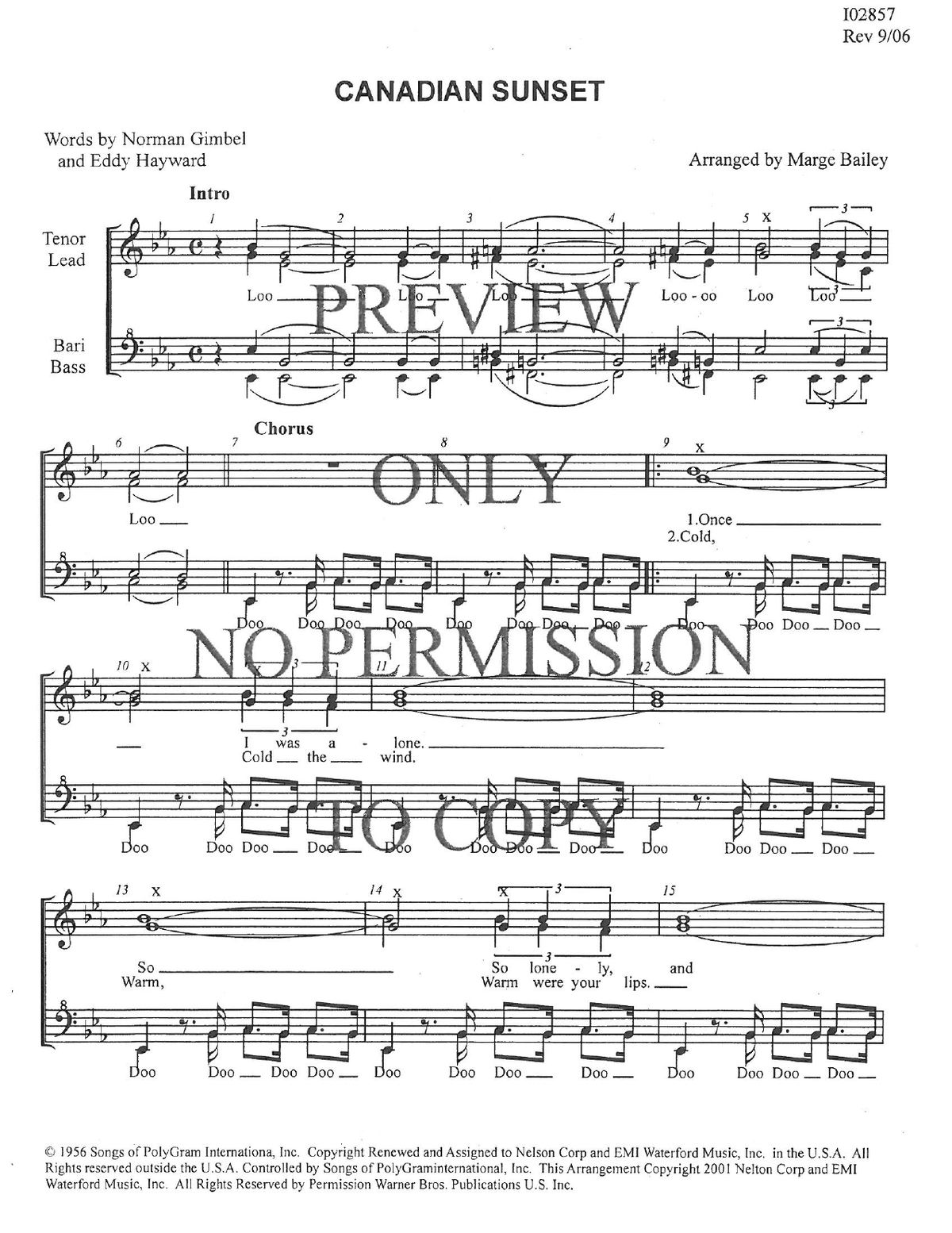 Canadian Sunset — sheet music preview, arranged by Marge Bailey
