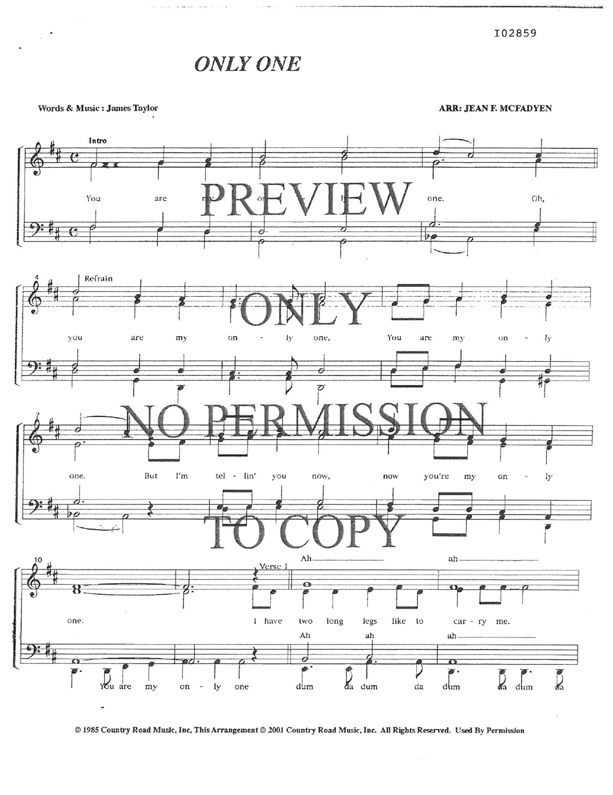 Only One — sheet music preview, arranged by Jean McFadyen
