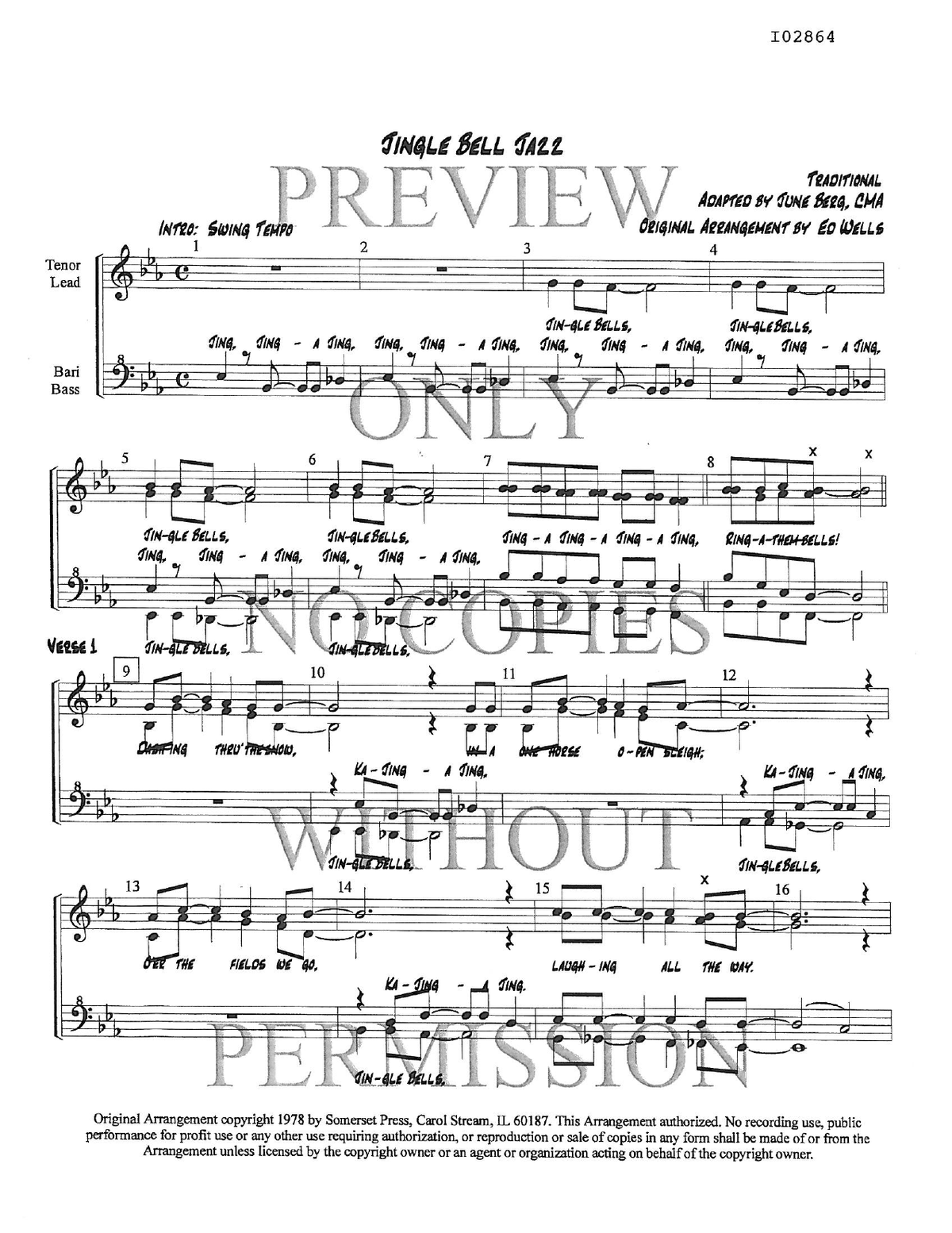 Jingle Bell Jazz — sheet music preview, arranged by June Berg