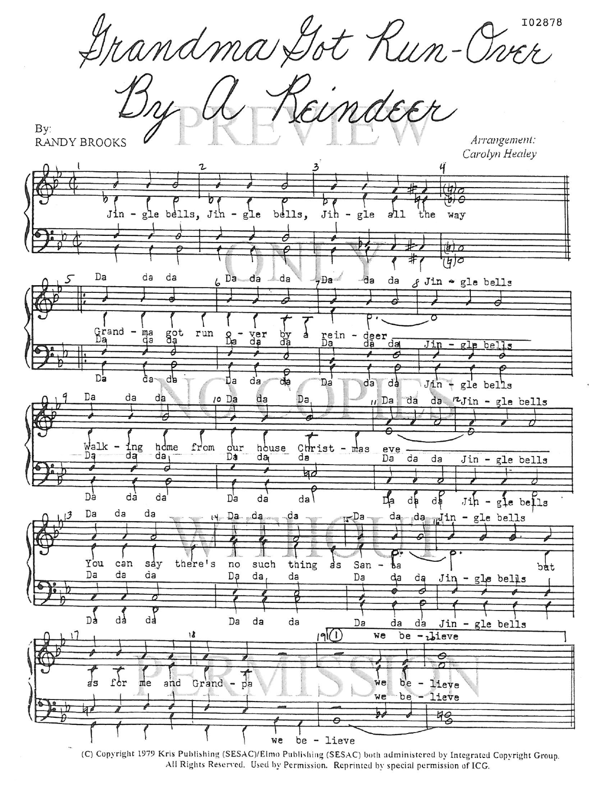 Grandma Got Run Over By A Reindeer — sheet music preview, arranged by Carolyn Healey