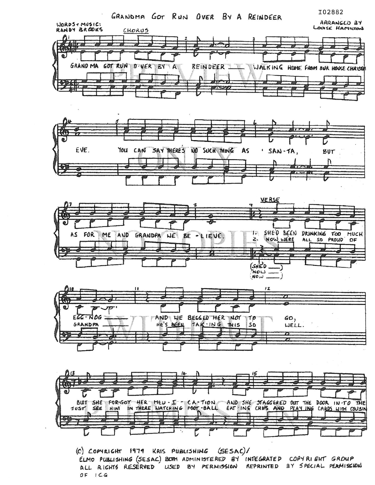 Grandma Got Run Over By A Reindeer — sheet music preview, arranged by Louise Hamilton