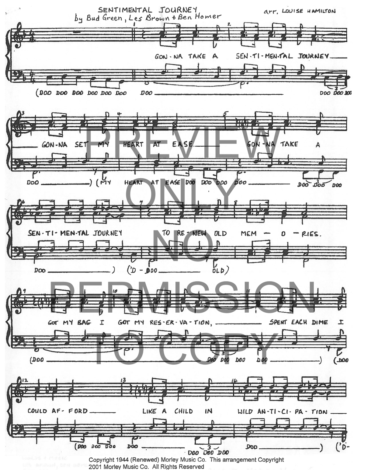 Sentimental Journey — sheet music preview, arranged by Louise Hamilton