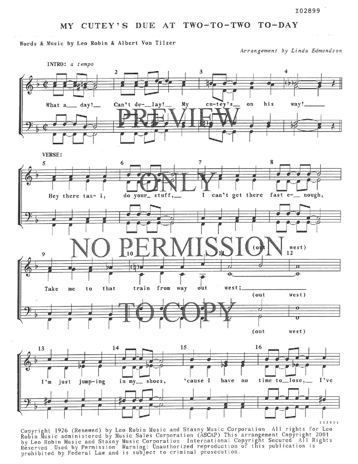My Cutey's Due At Two-To-Two — sheet music preview, arranged by Linda Edmondson