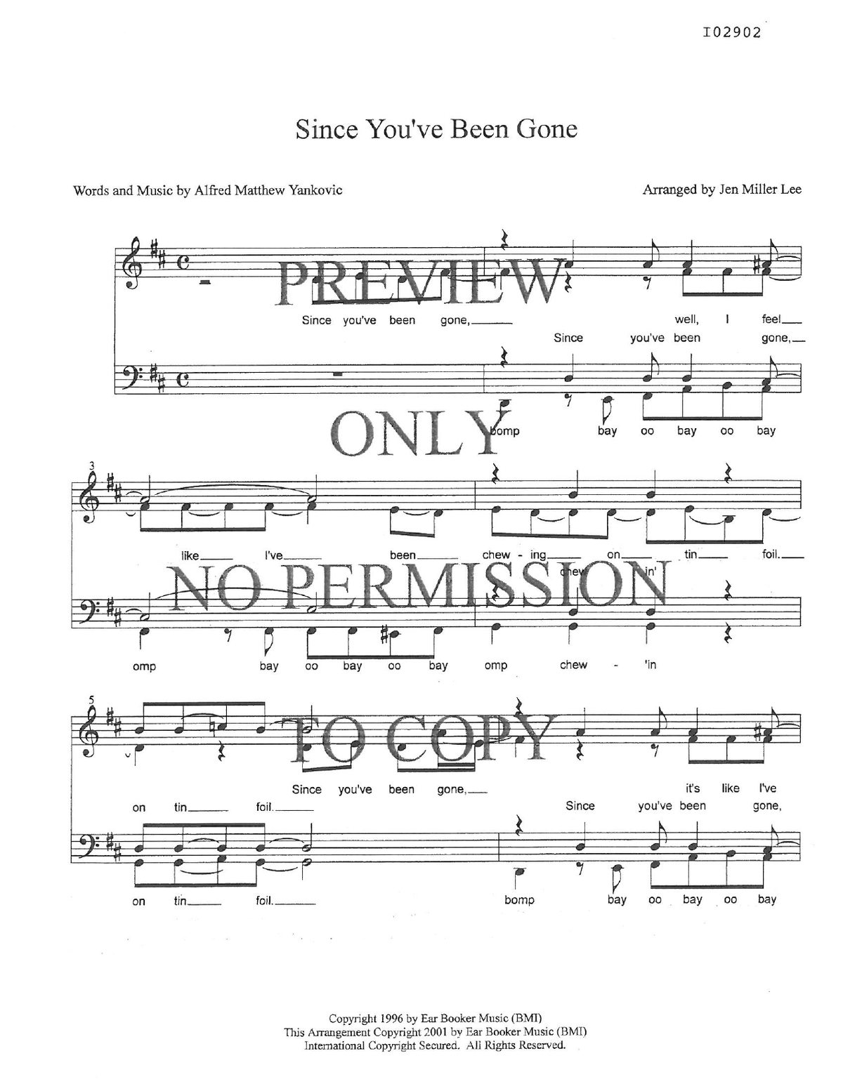 Since You've Been Gone — sheet music preview, arranged by Jen Lee
