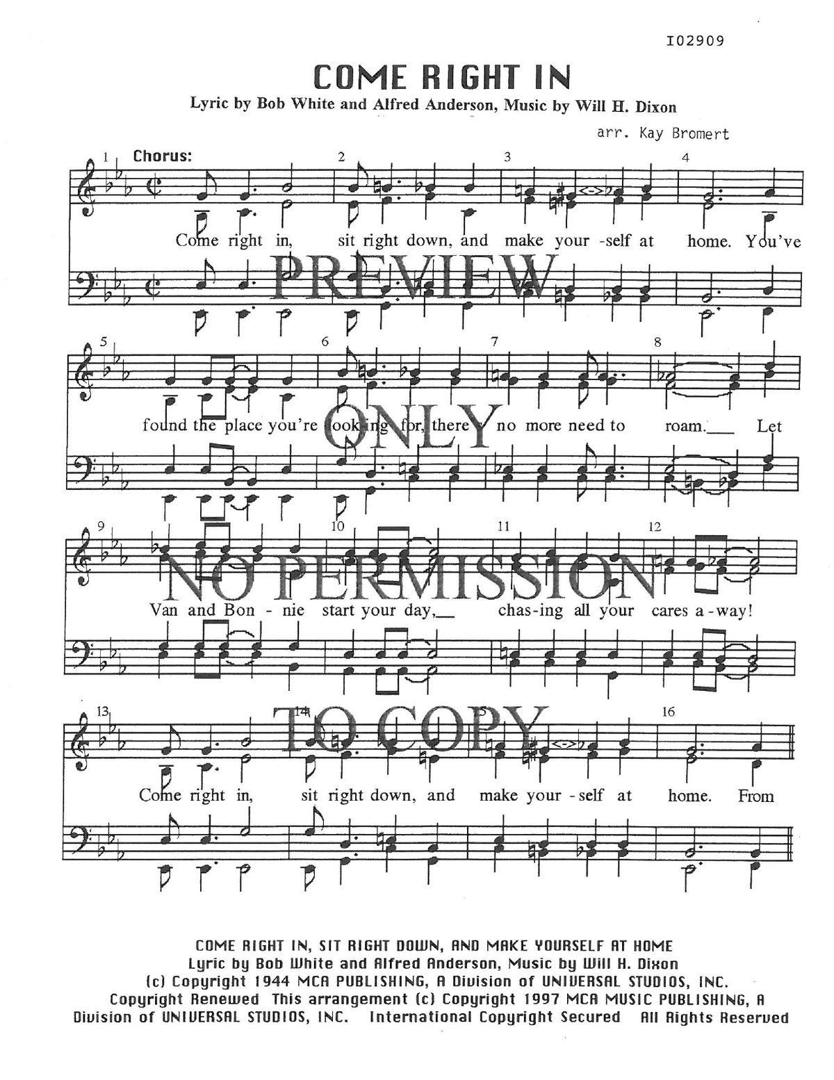 Come Right In, Sit Right Down, And Make Yourself At Home — sheet music preview, arranged by Kay Bromert
