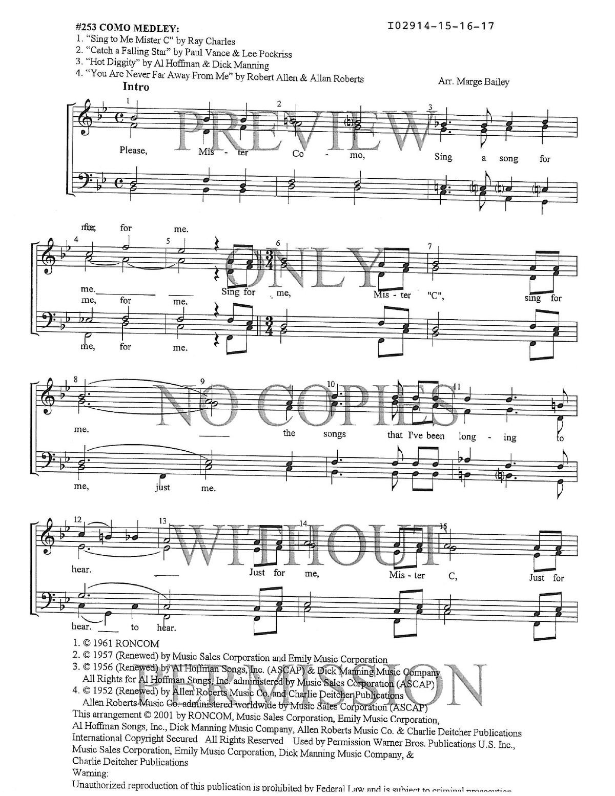 253 Medley - Hot Diggity — sheet music preview, arranged by Marge Bailey