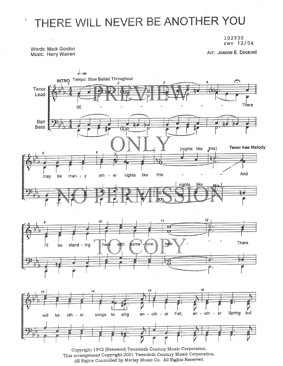 There Will Never Be Another You — sheet music preview, arranged by Joanne Dockrell