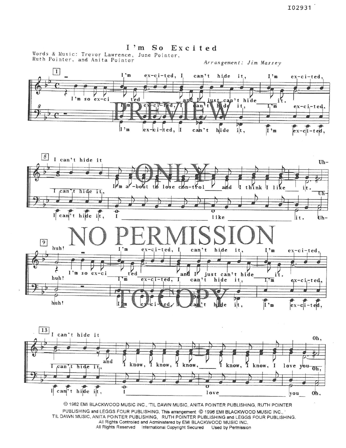 I'm So Excited — sheet music preview, arranged by Jim Massey