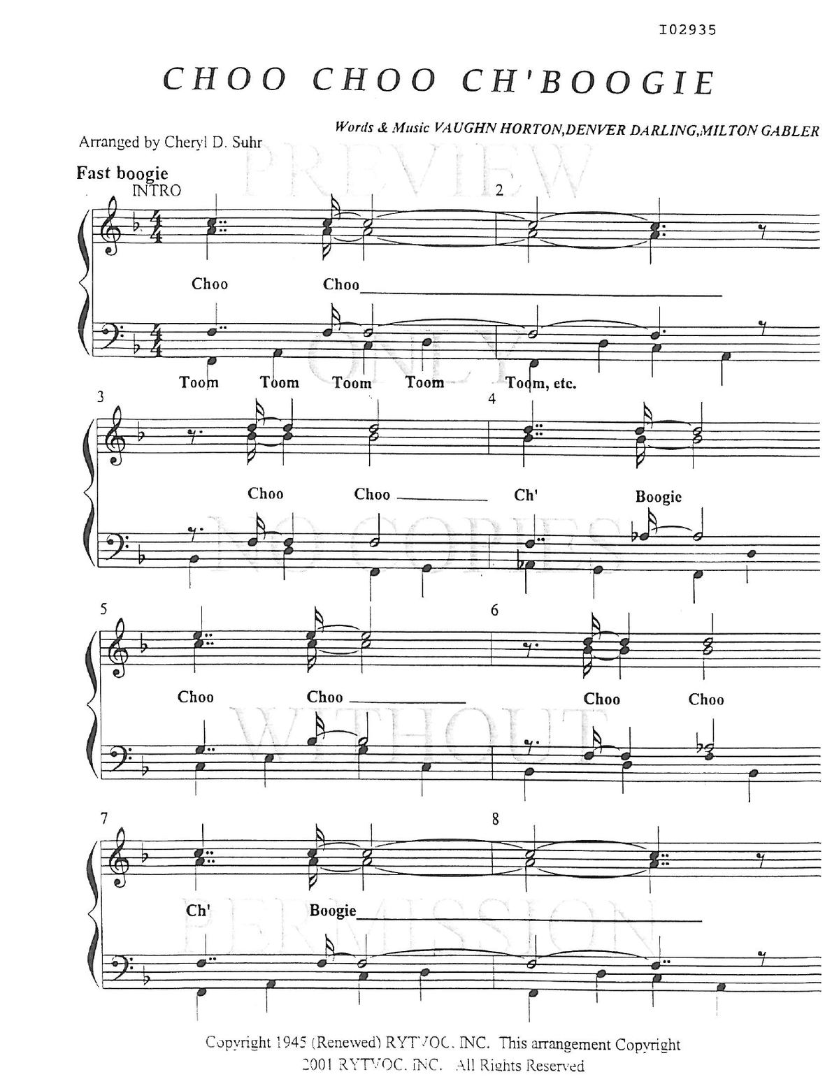 Choo Choo Ch'Boogie — sheet music preview, arranged by Cheryl Suhr