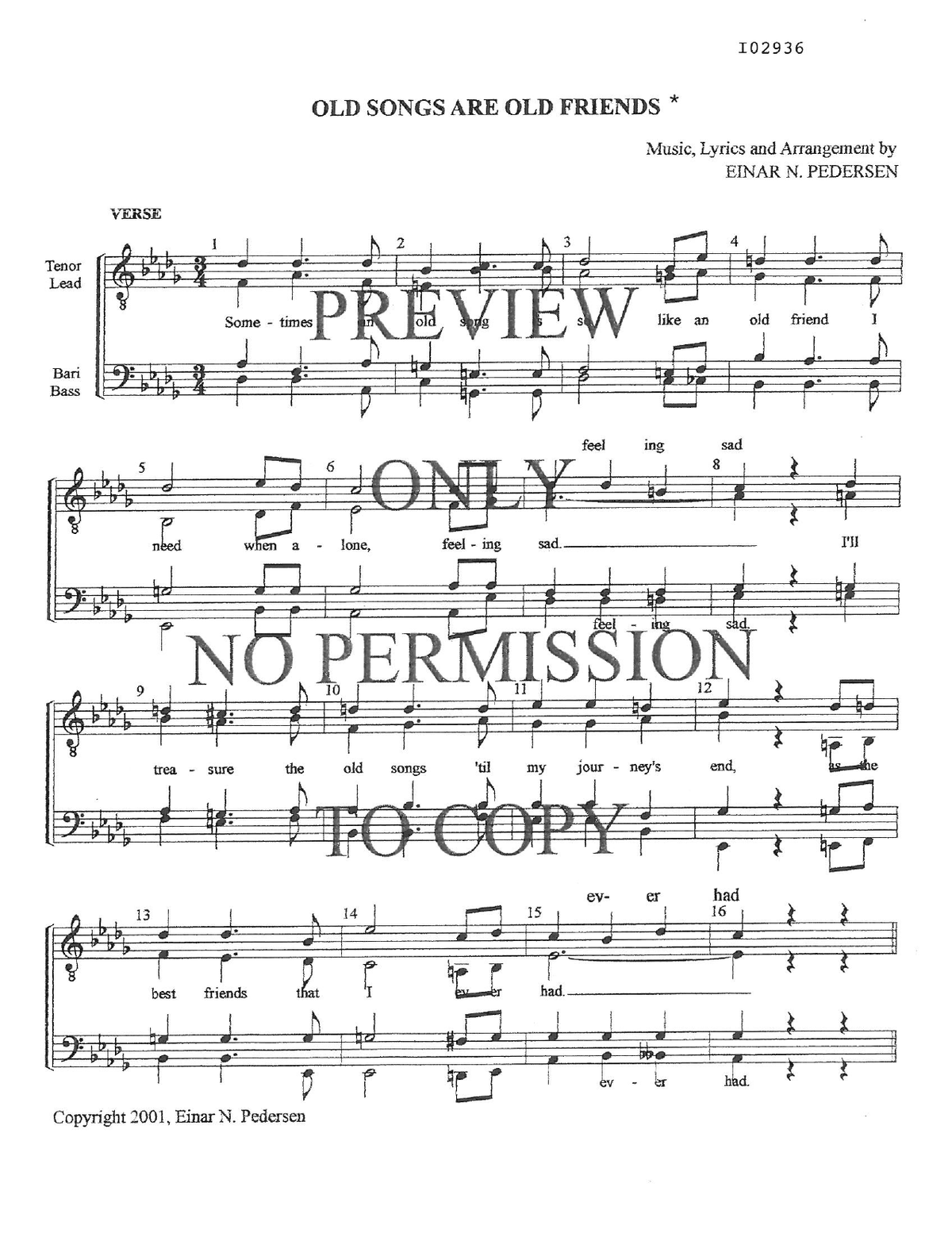 Old Songs Are Old Friends — sheet music preview, arranged by Einar Pedersen