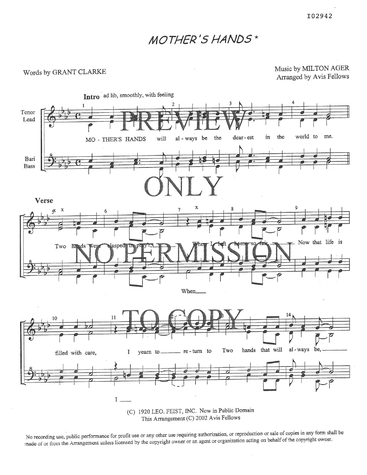 Mother's Hands — sheet music preview, arranged by Avis Fellows
