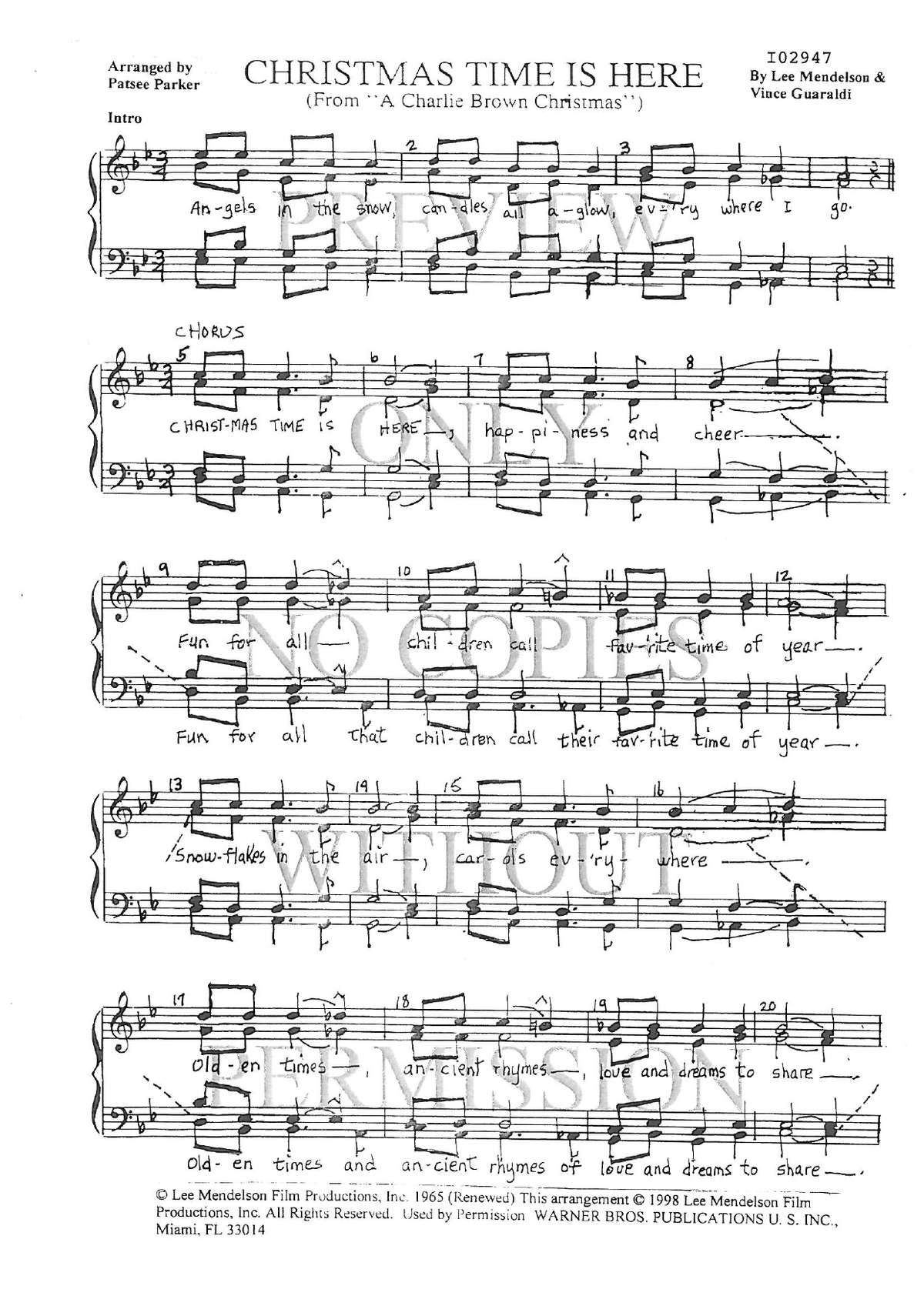 Christmas Time Is Here — sheet music preview, arranged by Patsee Parker