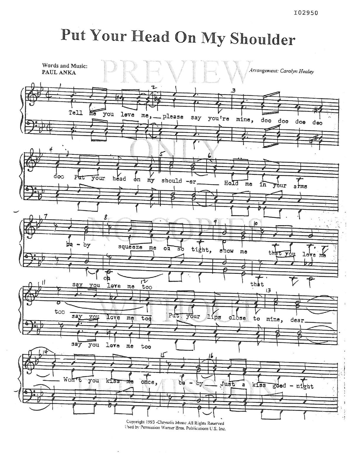 Put Your Head On My Shoulder — sheet music preview, arranged by Carolyn Healey
