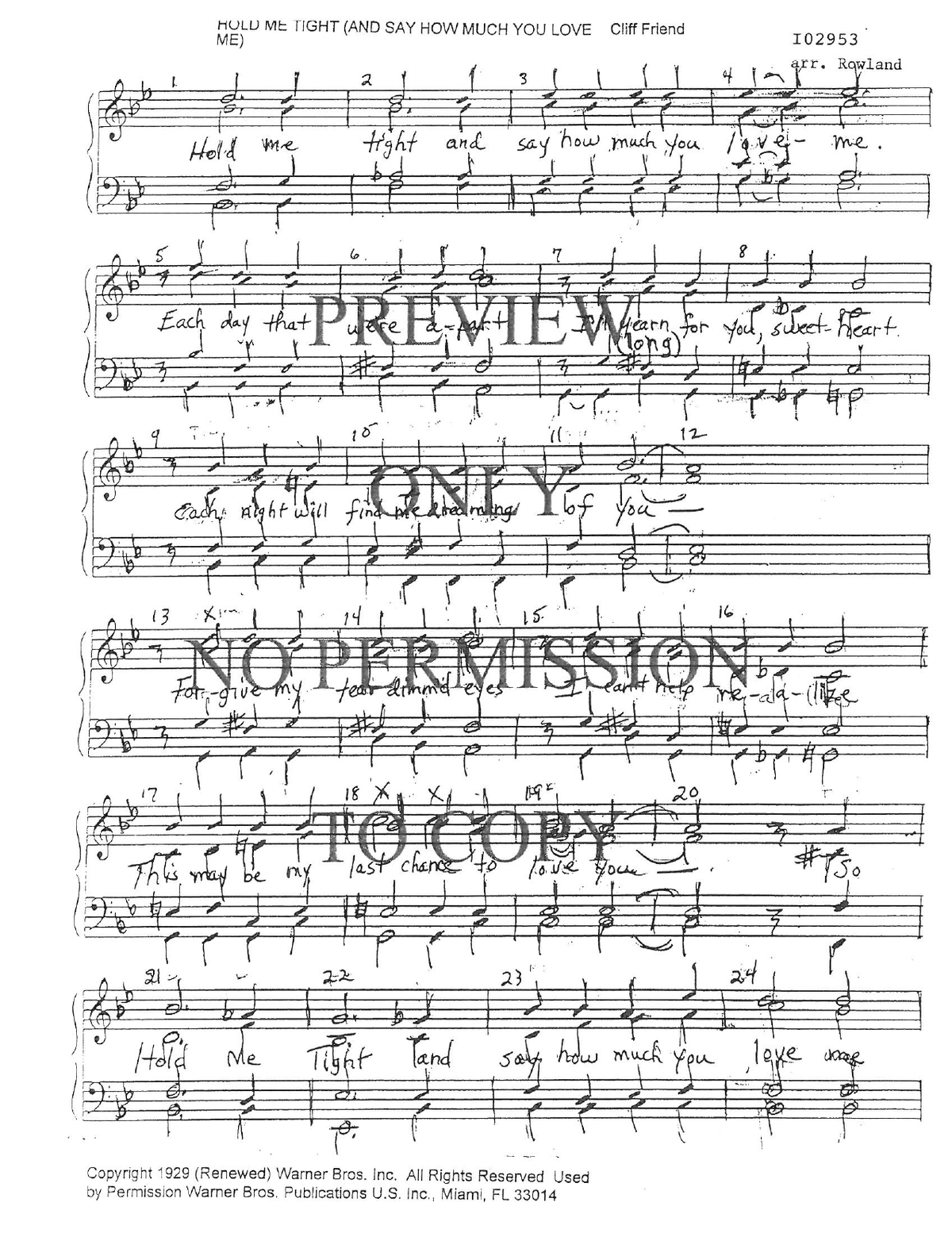 Hold Me Tight (And Say How Much You Love Me) — sheet music preview, arranged by Molly Rowland