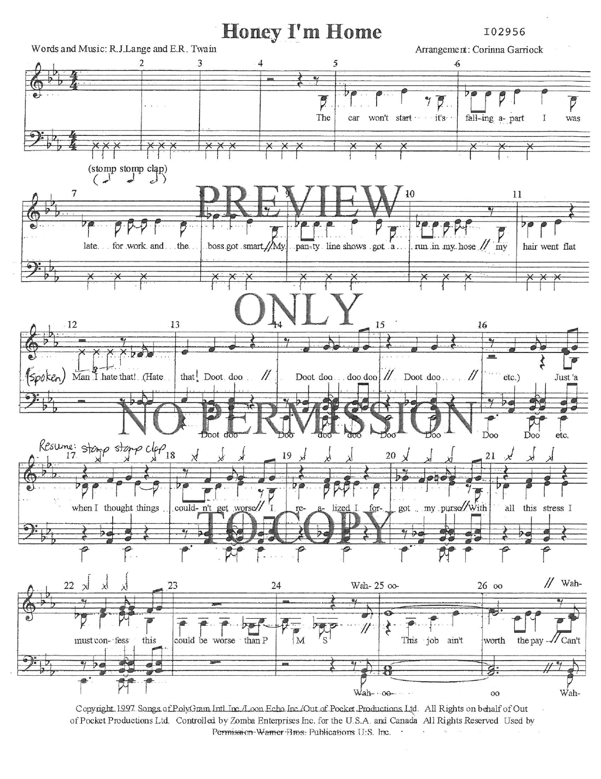 Honey, I'm Home — sheet music preview, arranged by Corinna Garriock