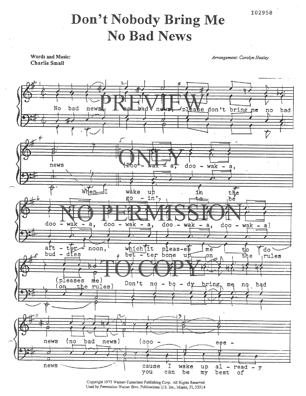 Don't Nobody Bring Me No Bad News — sheet music preview, arranged by Carolyn Healey