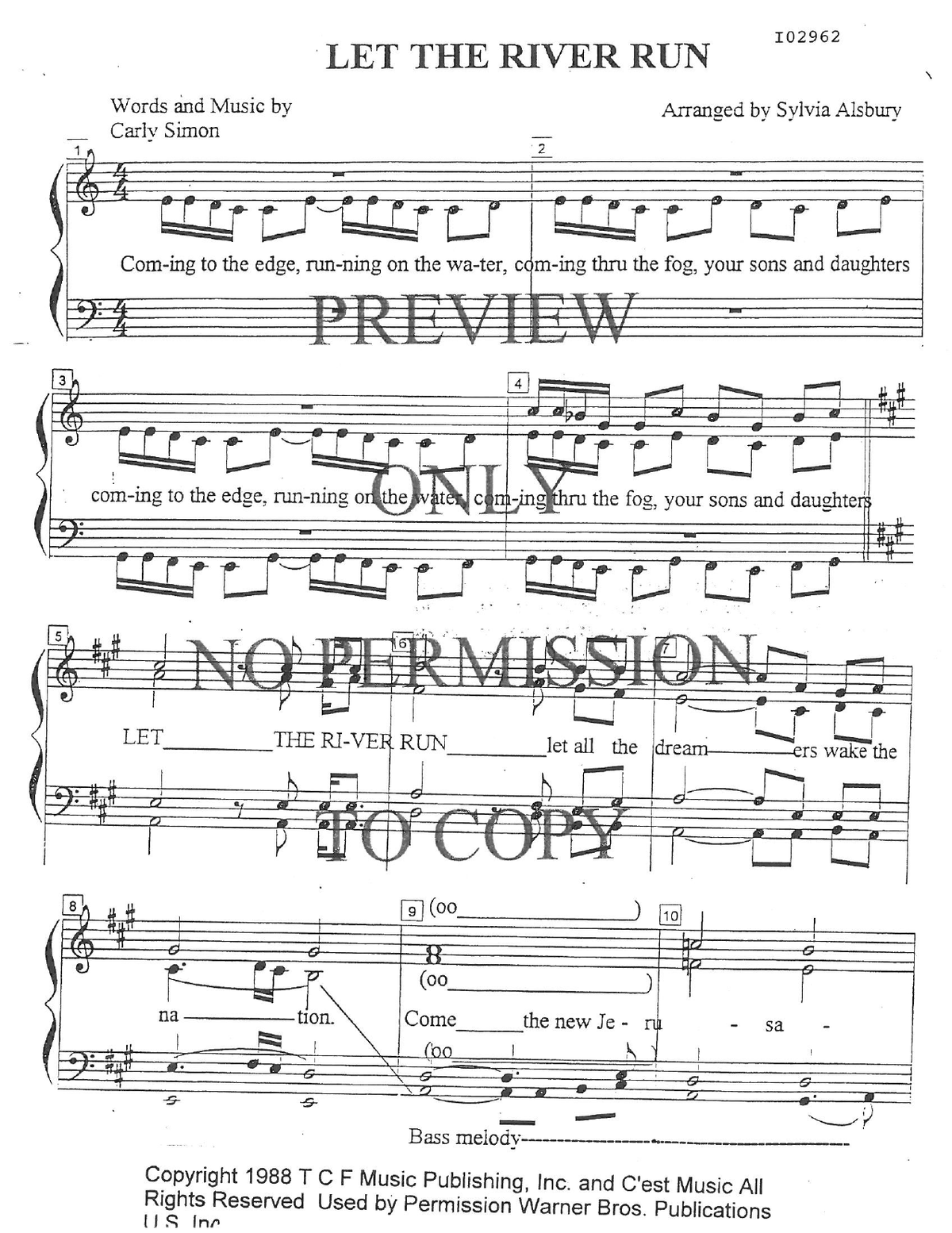 Let The River Run — sheet music preview, arranged by Sylvia Alsbury