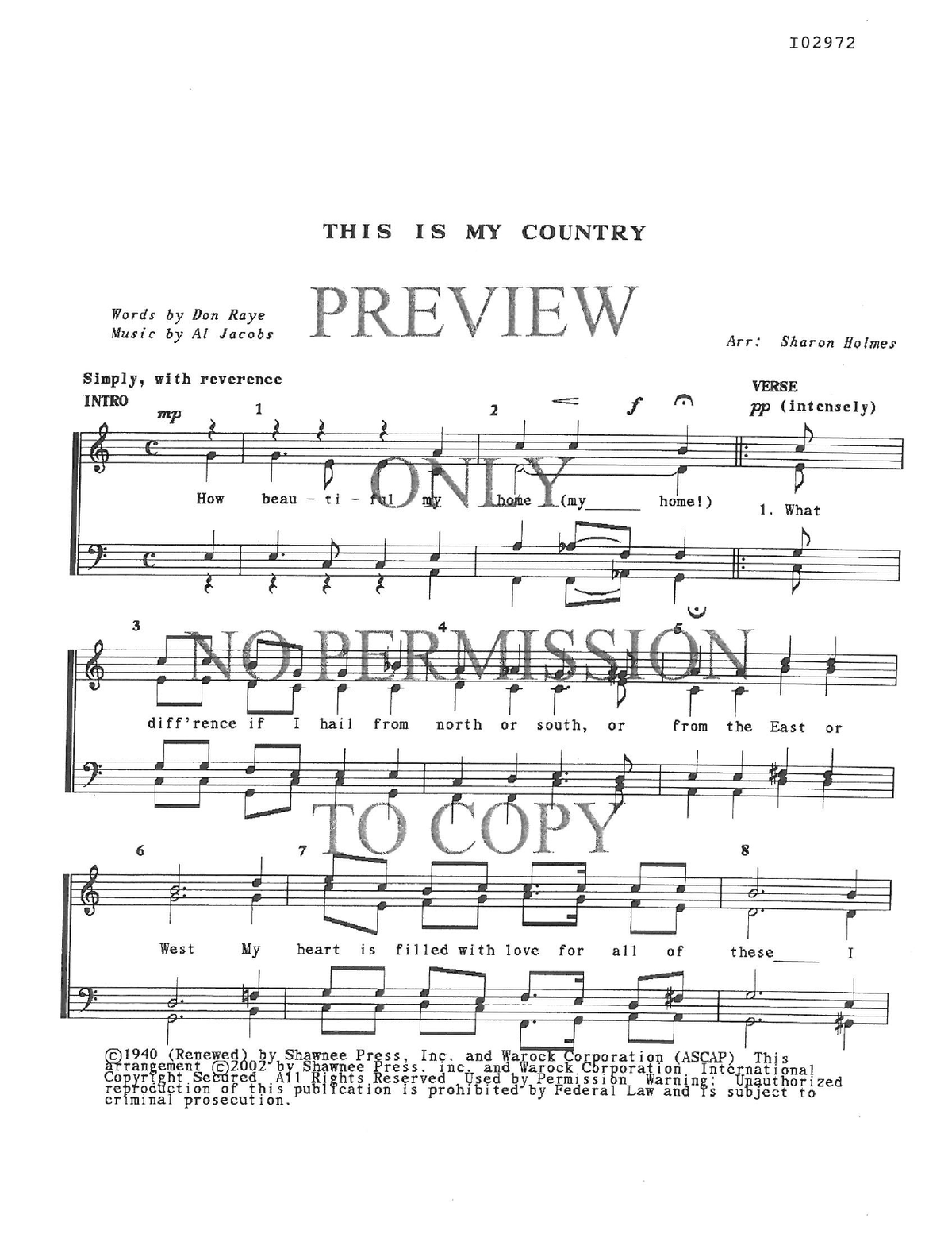 This Is My Country — sheet music preview, arranged by Sharon Holmes