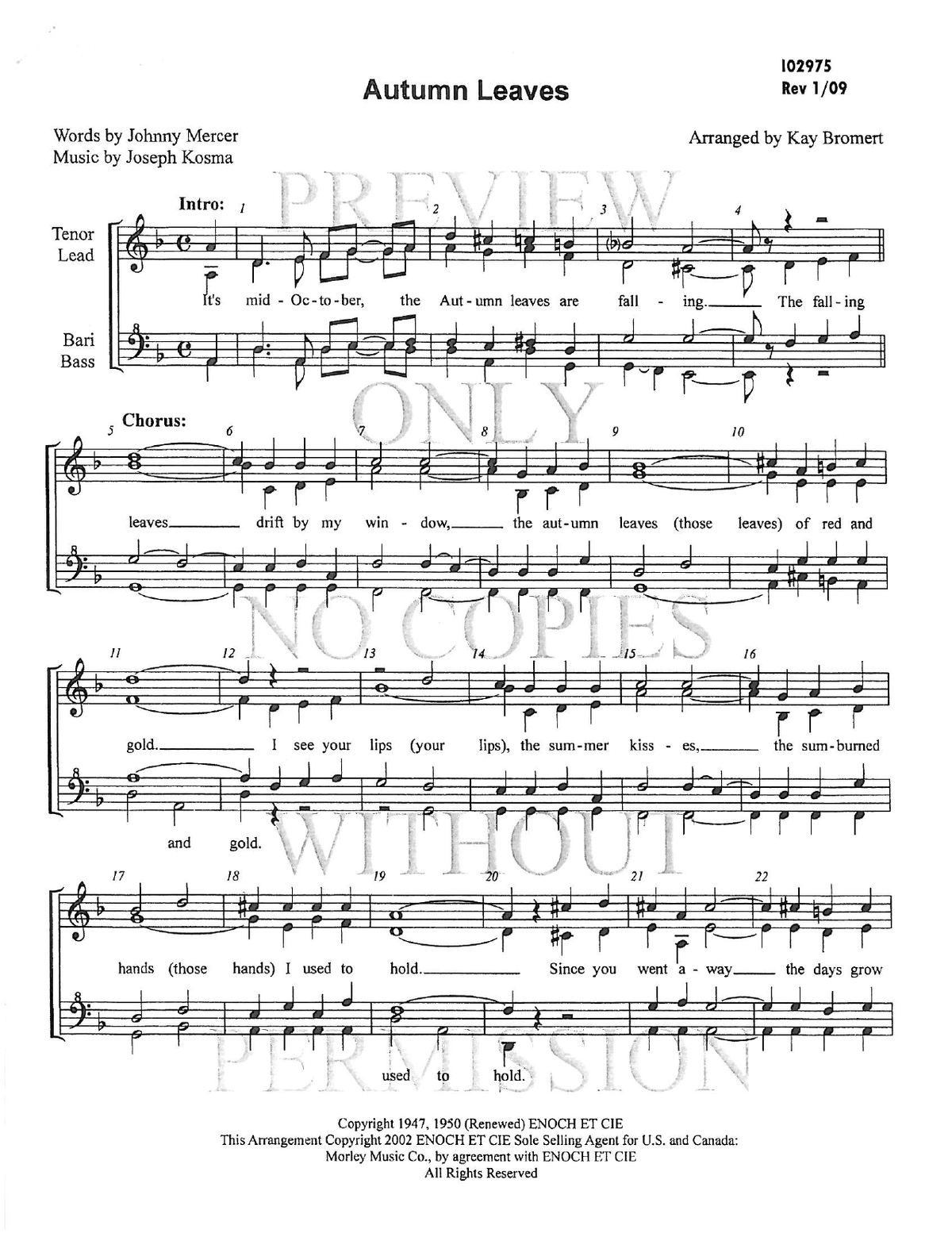 Autumn Leaves — sheet music preview, arranged by Kay Bromert