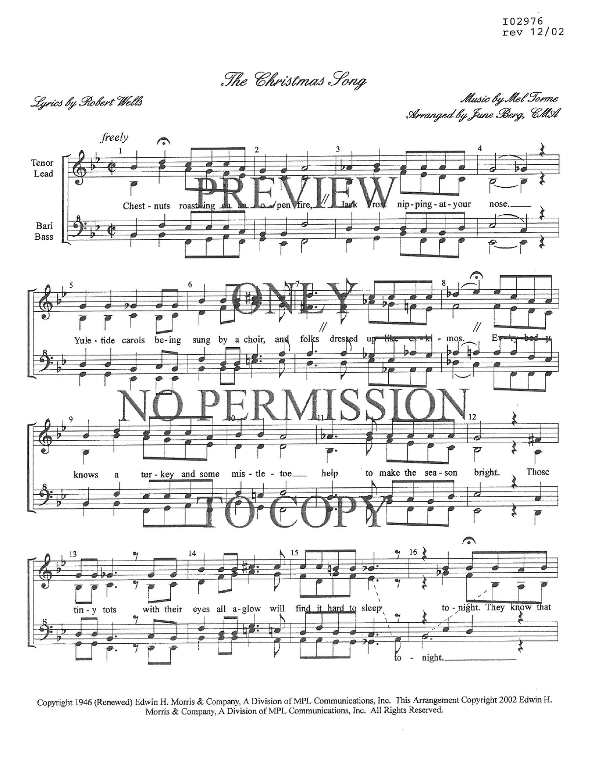 The Christmas Song — sheet music preview, arranged by June Berg