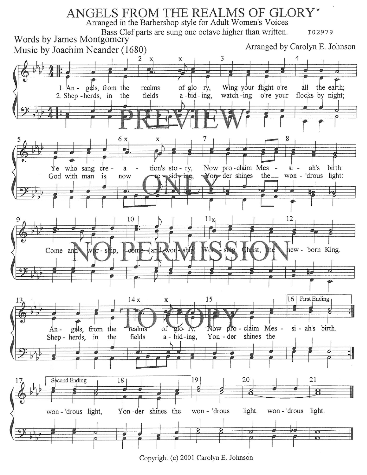 Angels From The Realms Of Glory — sheet music preview, arranged by Carolyn Johnson
