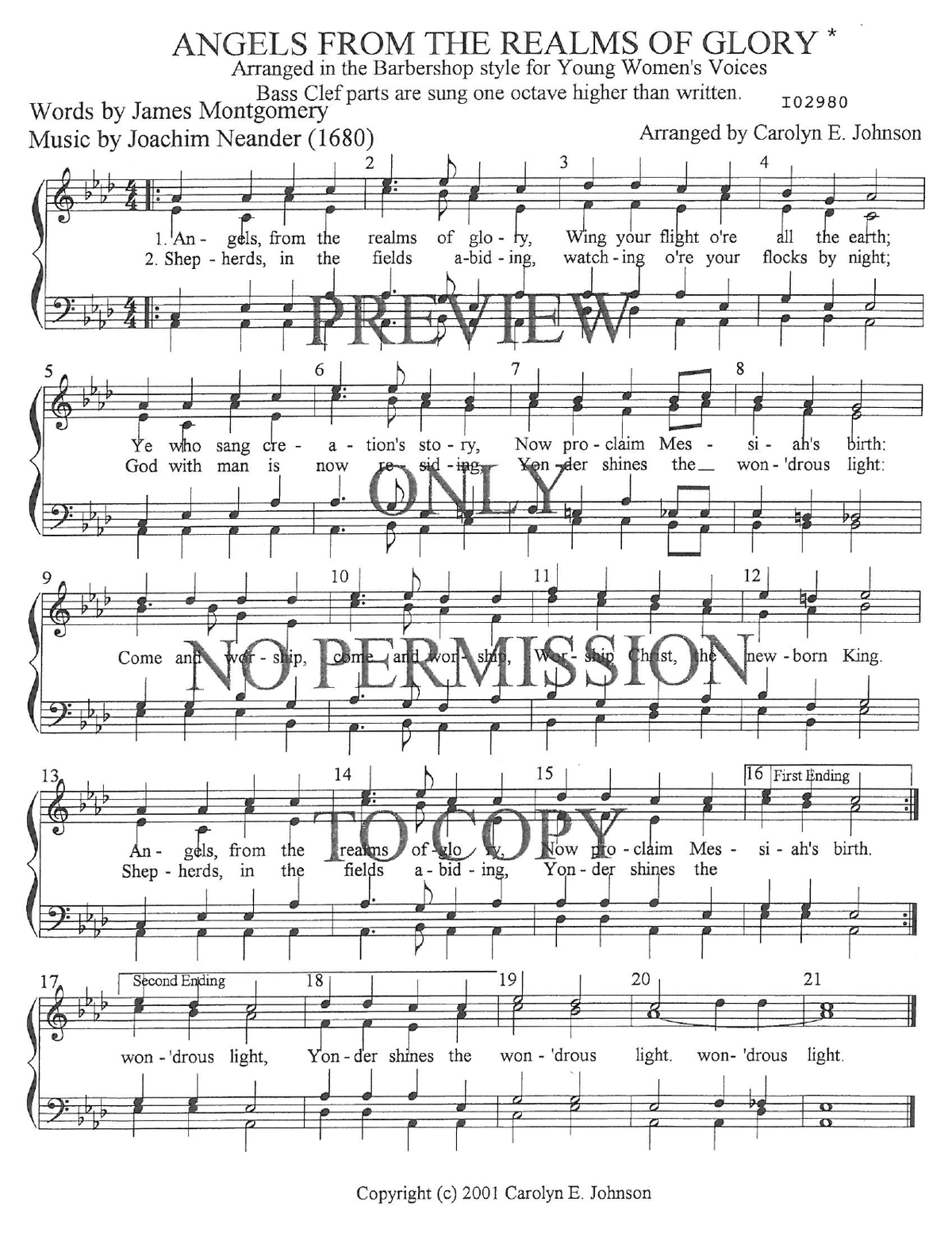 YW - Angels From The Realms Of Glory — sheet music preview, arranged by Carolyn Johnson