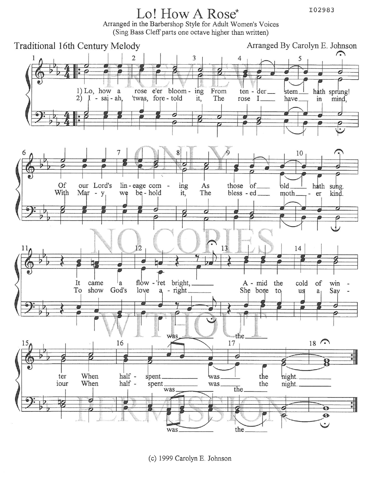 Lo! How A Rose — sheet music preview, arranged by Carolyn Johnson
