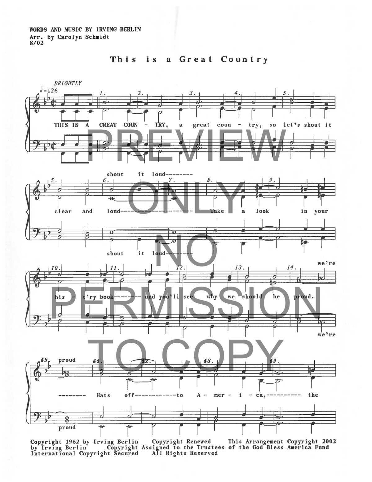 This Is A Great Country — sheet music preview, arranged by Carolyn Schmidt
