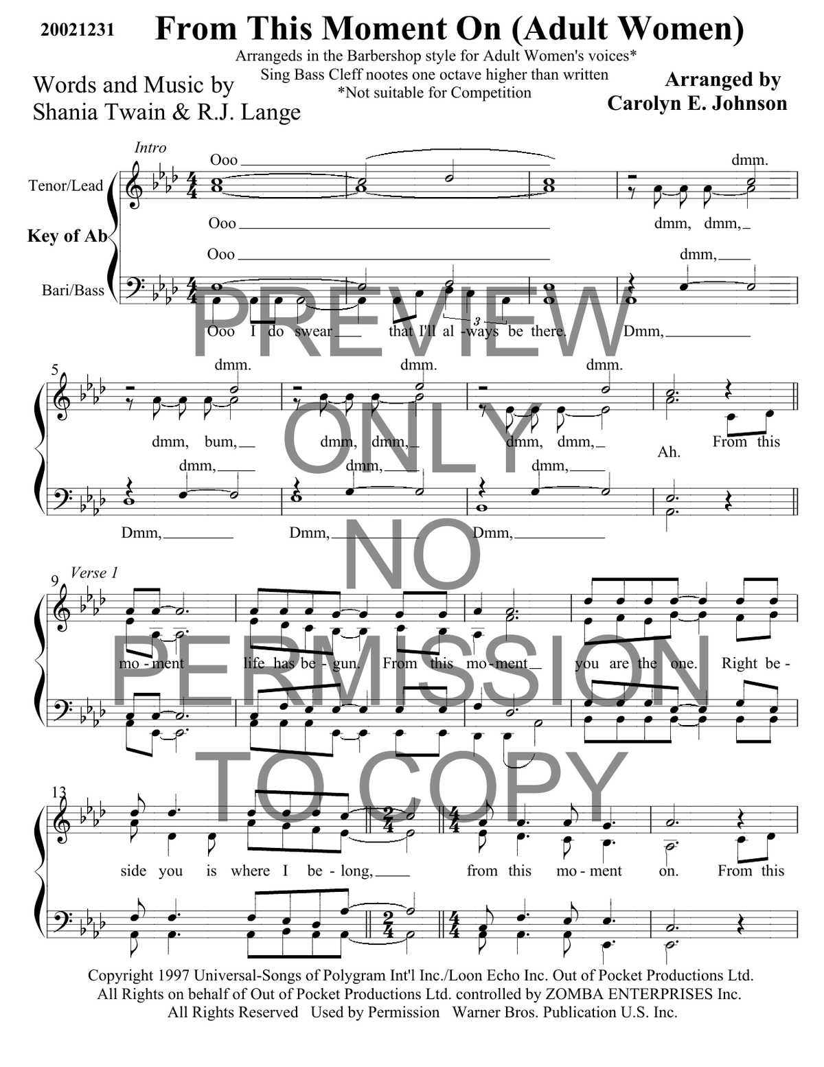 From This Moment On — sheet music preview, arranged by Carolyn Johnson