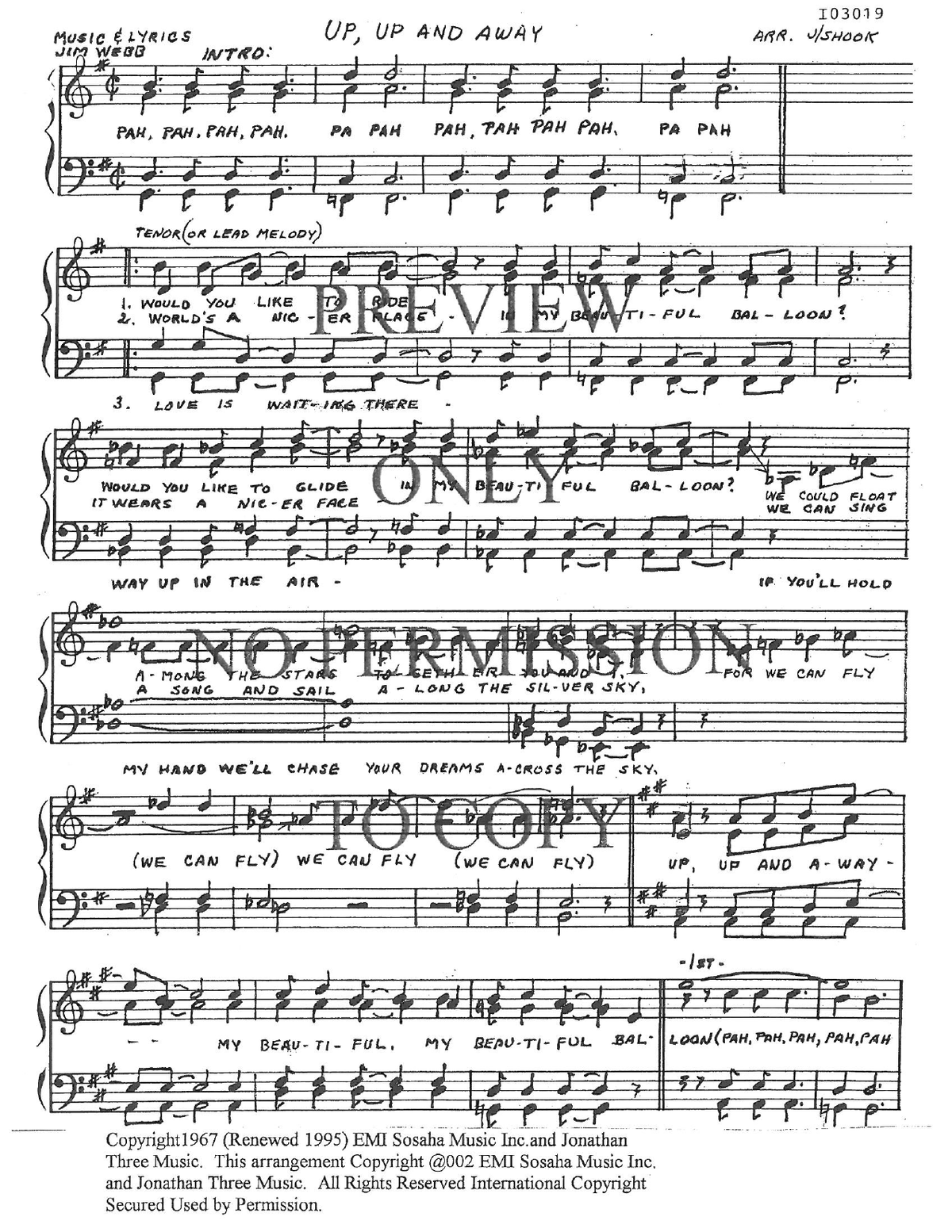 Up, Up And Away (My Beautiful Balloon) — sheet music preview, arranged by Jean Shook