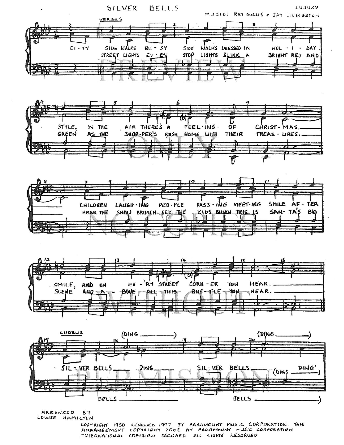 Silver Bells — sheet music preview, arranged by Louise Hamilton