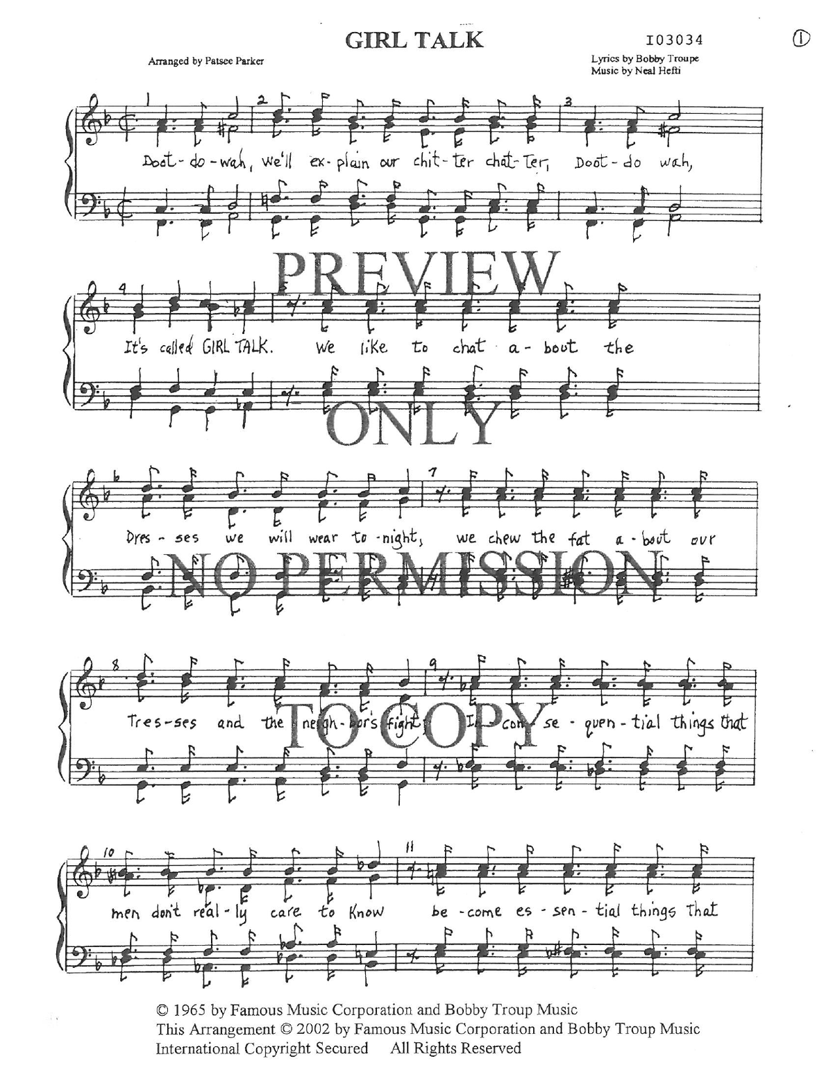 Girl Talk — sheet music preview, arranged by Patsee Parker