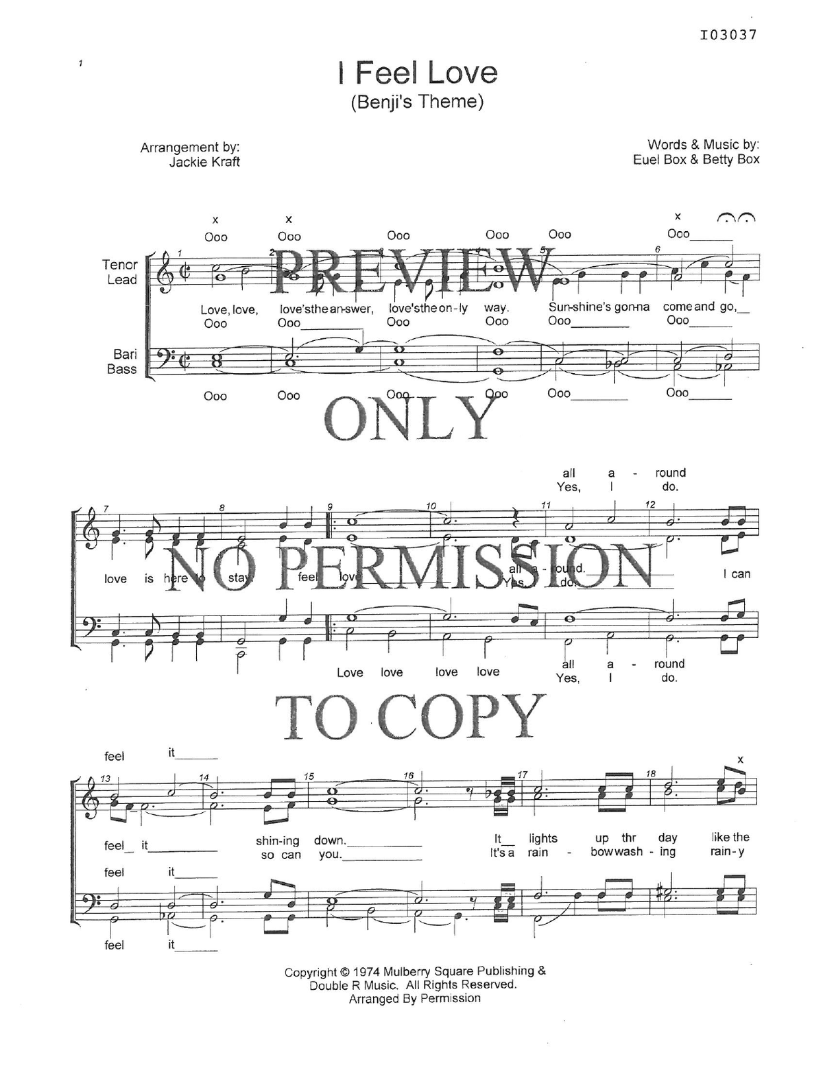 I Feel Love (Benji's Theme) — sheet music preview, arranged by Jackie Kraft