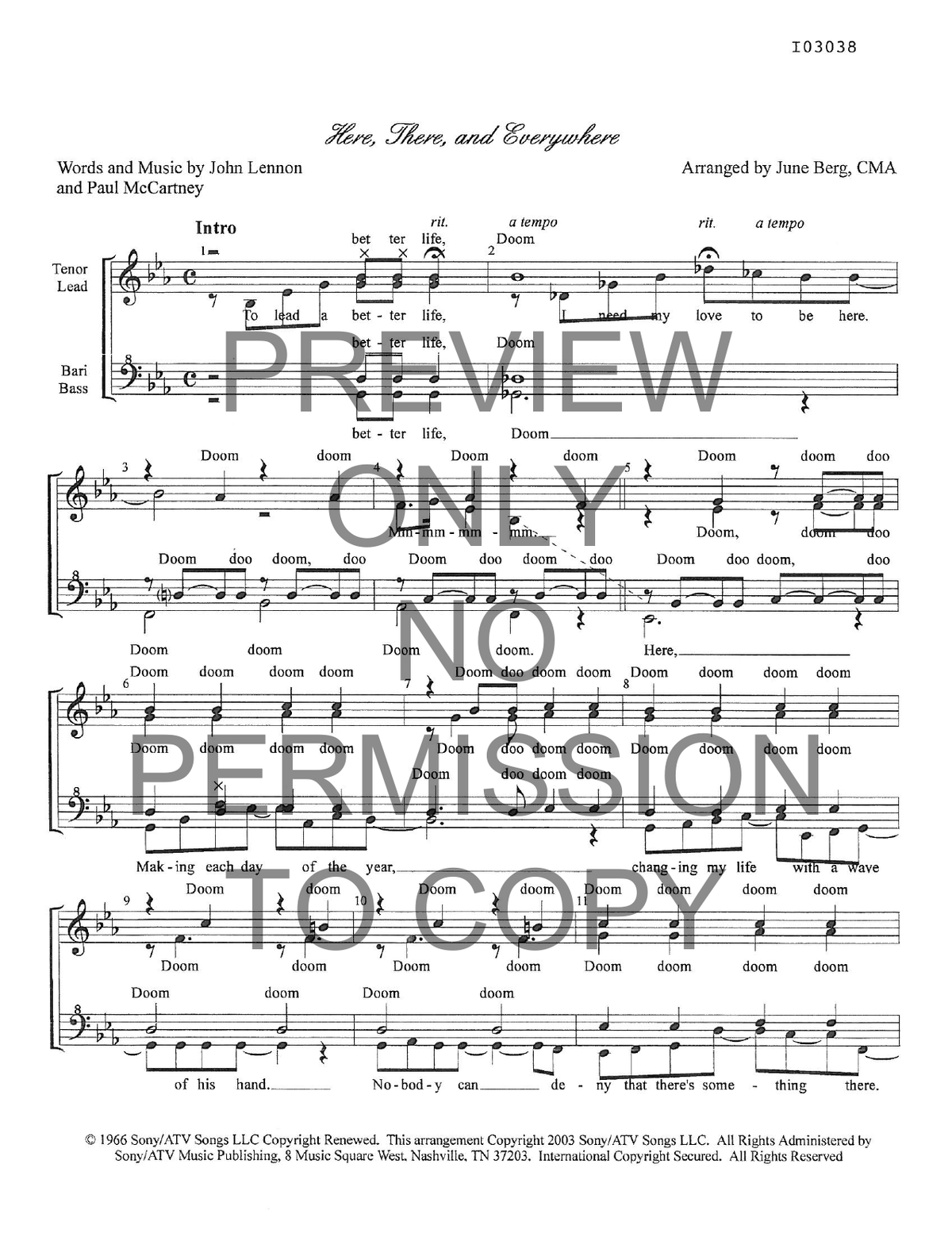 Here, There And Everywhere — sheet music preview, arranged by June Berg