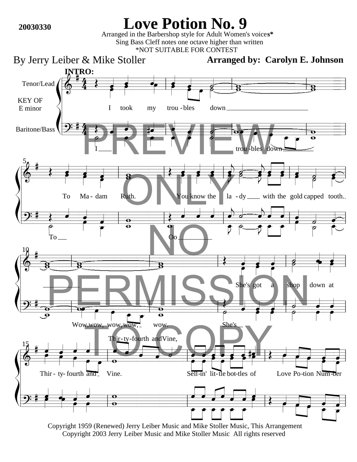 Love Potion No. 9 — sheet music preview, arranged by Carolyn Johnson
