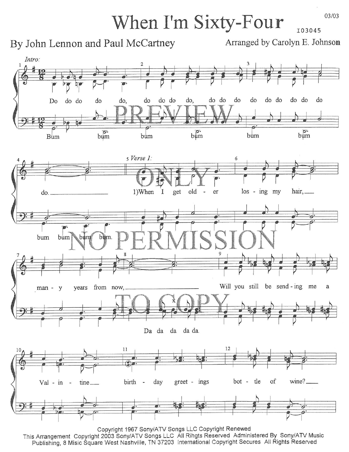 When I'm Sixty-Four — sheet music preview, arranged by Carolyn Johnson