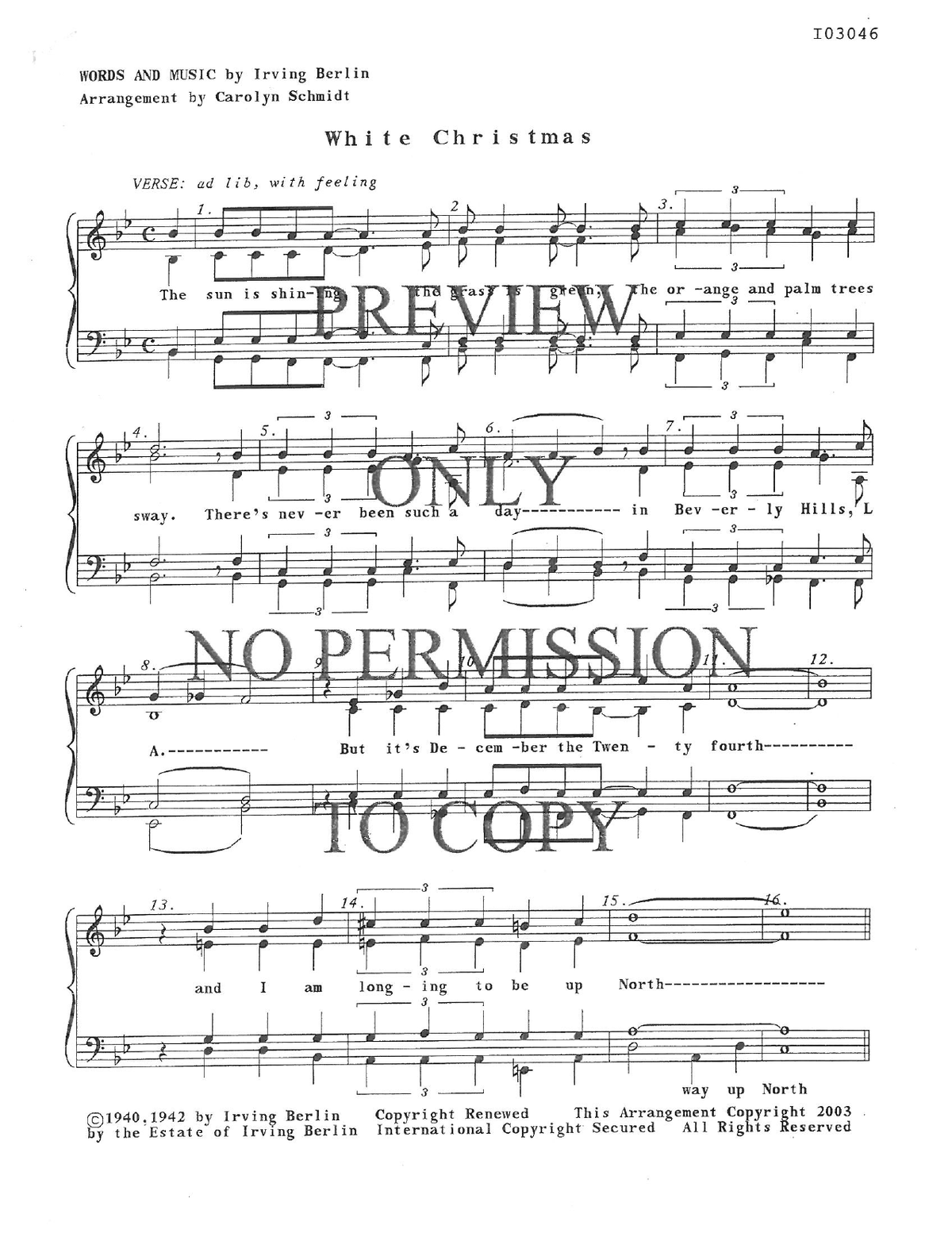 White Christmas — sheet music preview, arranged by Carolyn Schmidt