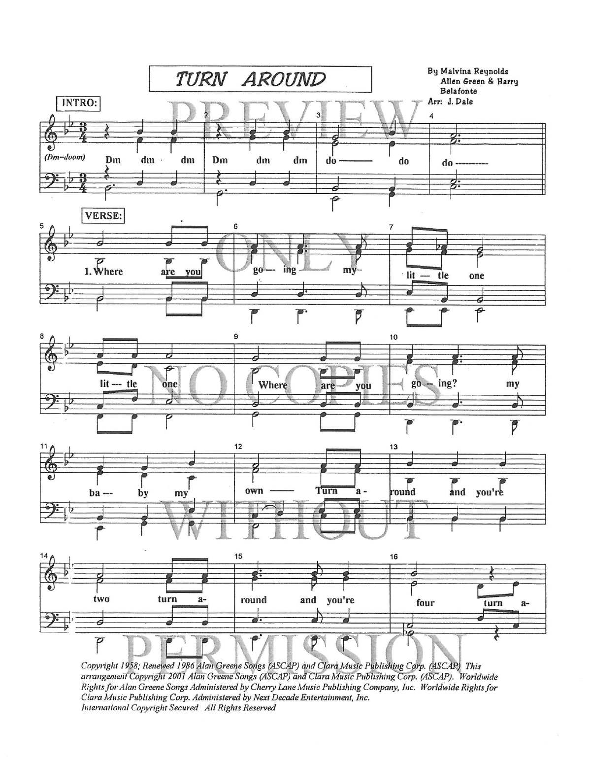 Turn Around — sheet music preview, arranged by June Dale