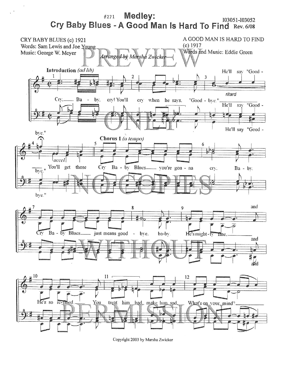 271 Medley - Cry Baby Blues — sheet music preview, arranged by Marsha Zwicker