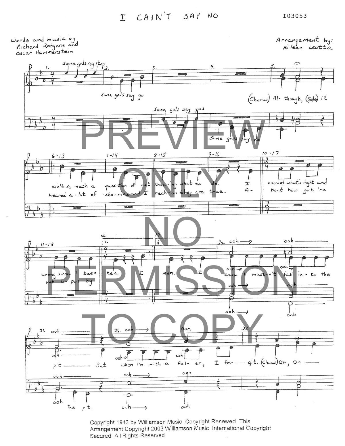 I Cain't Say No — sheet music preview, arranged by Eileen Leotta