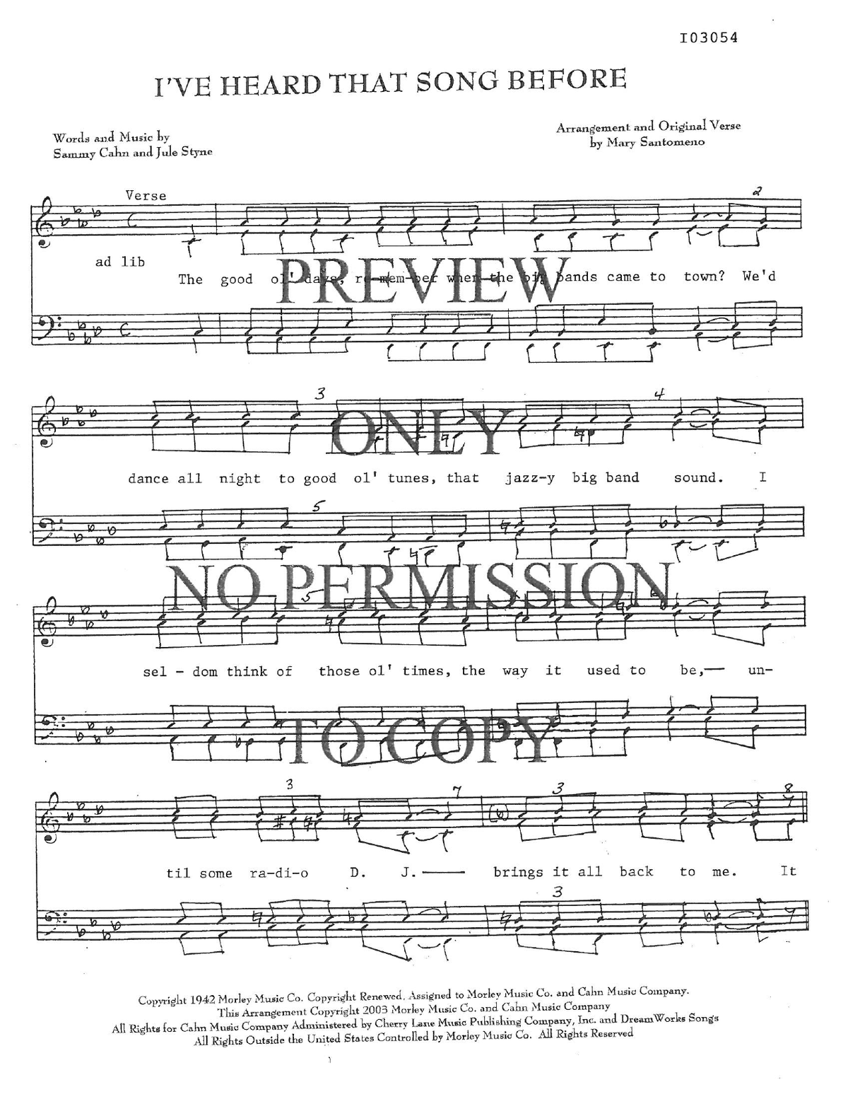 I've Heard That Song Before — sheet music preview, arranged by Mary Santomeno